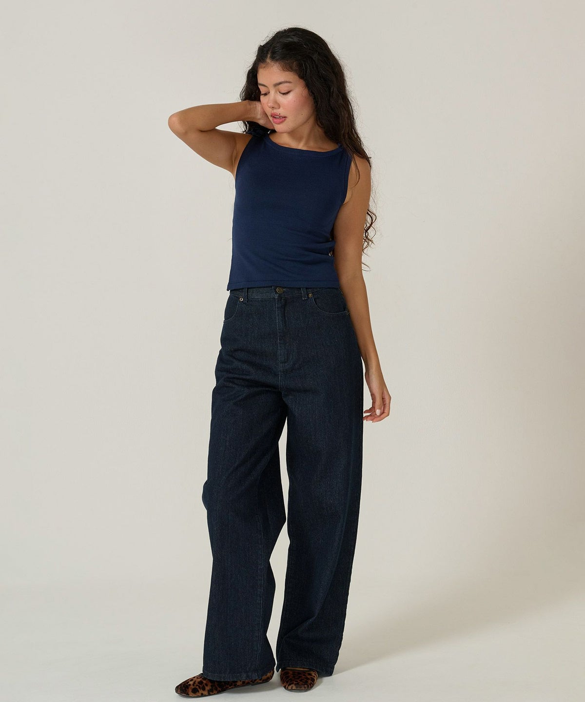 タンクトップ/リボン/トップス/バックオープン/ノースリーブ/ネイビー