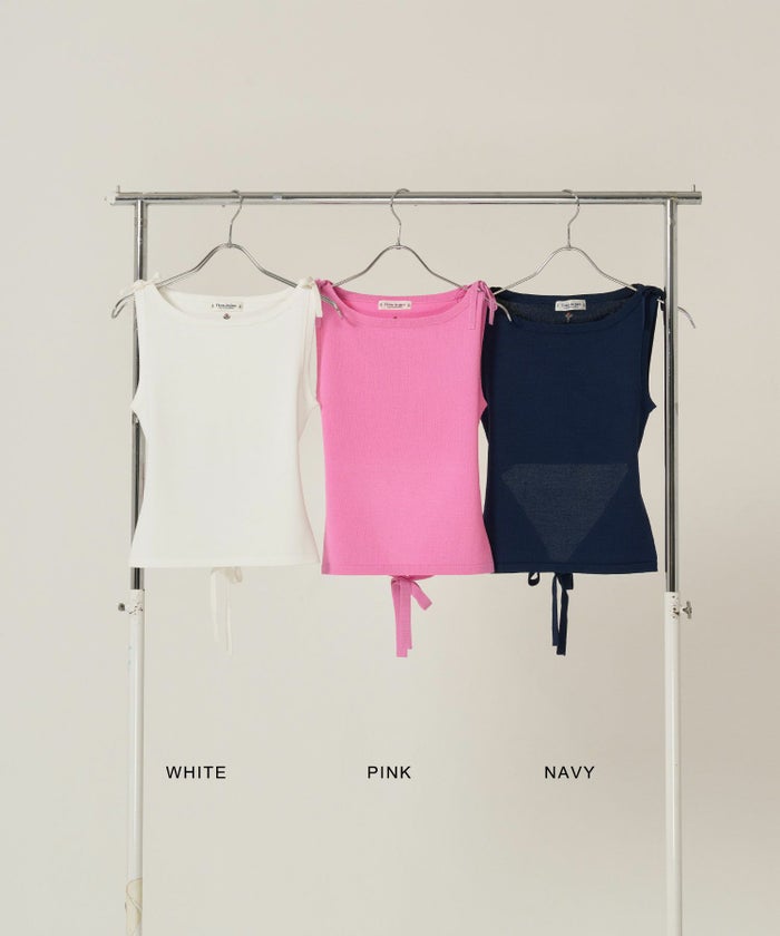 タンクトップ/リボン/トップス/バックオープン/ノースリーブ/ピンク/ネイビー/ホワイト