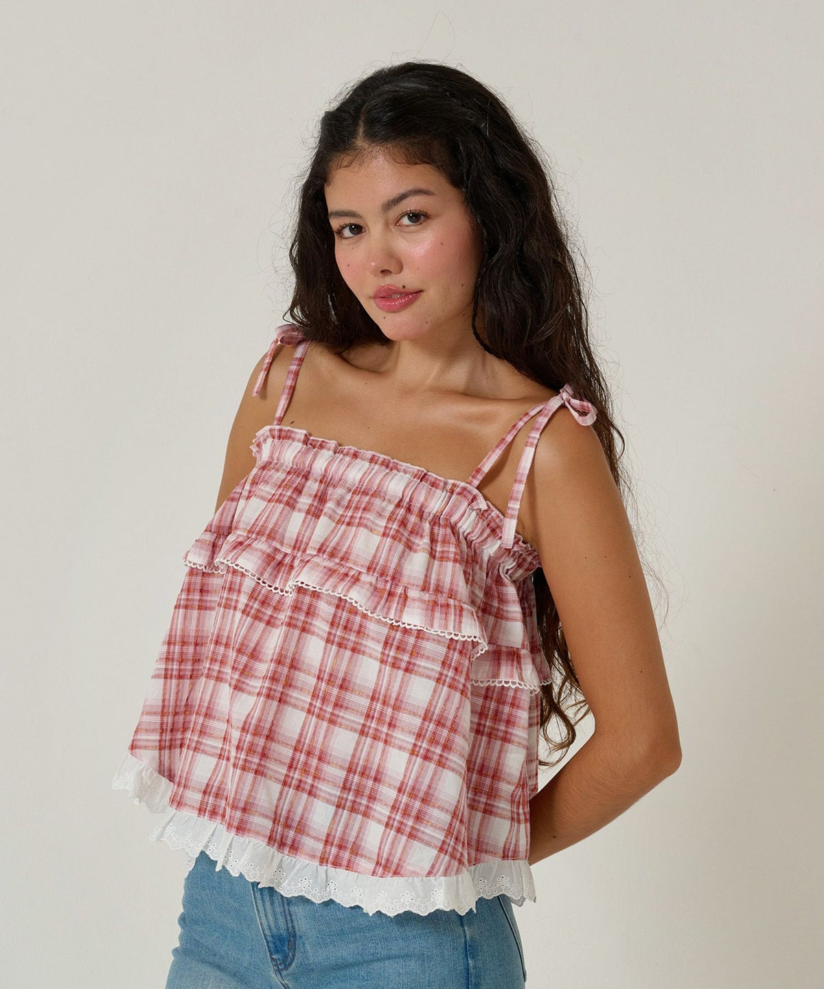 トップス/チュニック/キャミソール/チェック/レッ