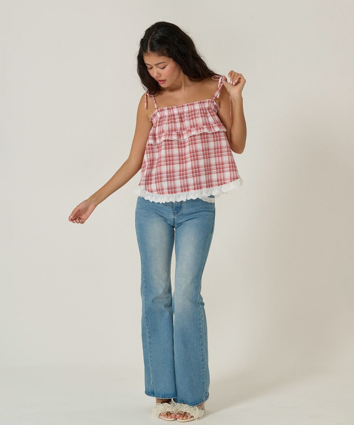 トップス/チュニック/キャミソール/チェック/レッ