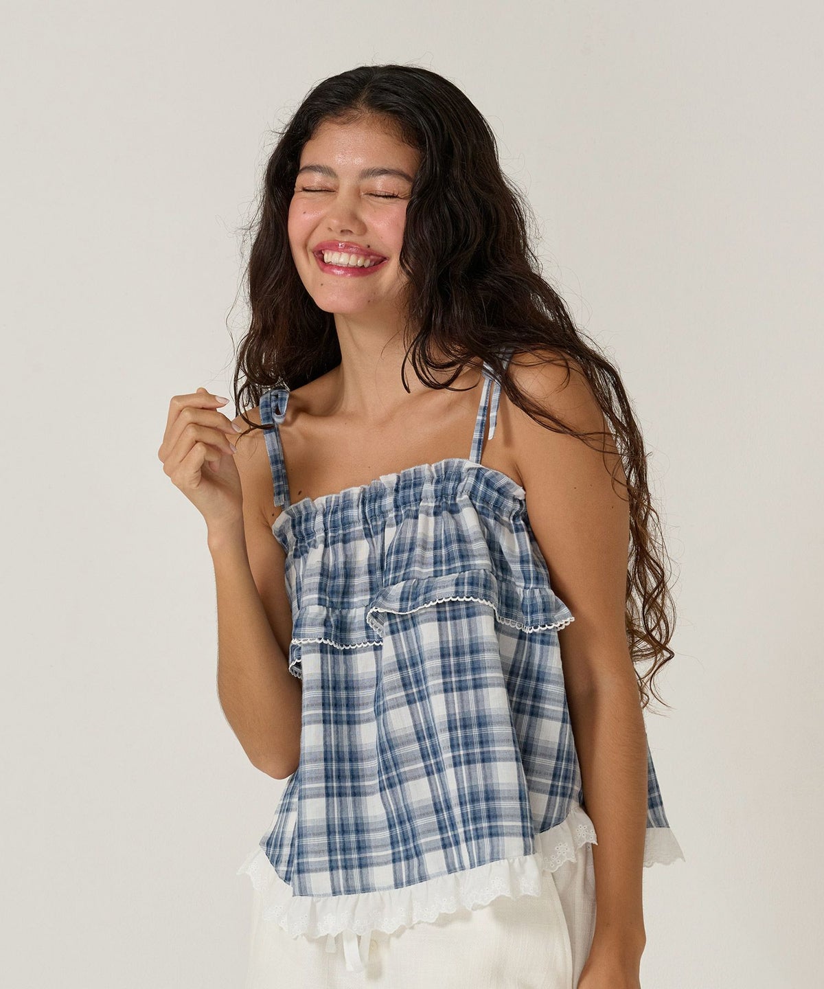 トップス/チュニック/キャミソール/チェック/ブルー