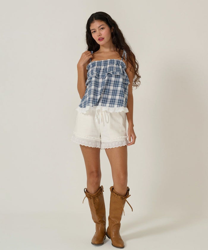 トップス/チュニック/キャミソール/チェック/ブルー