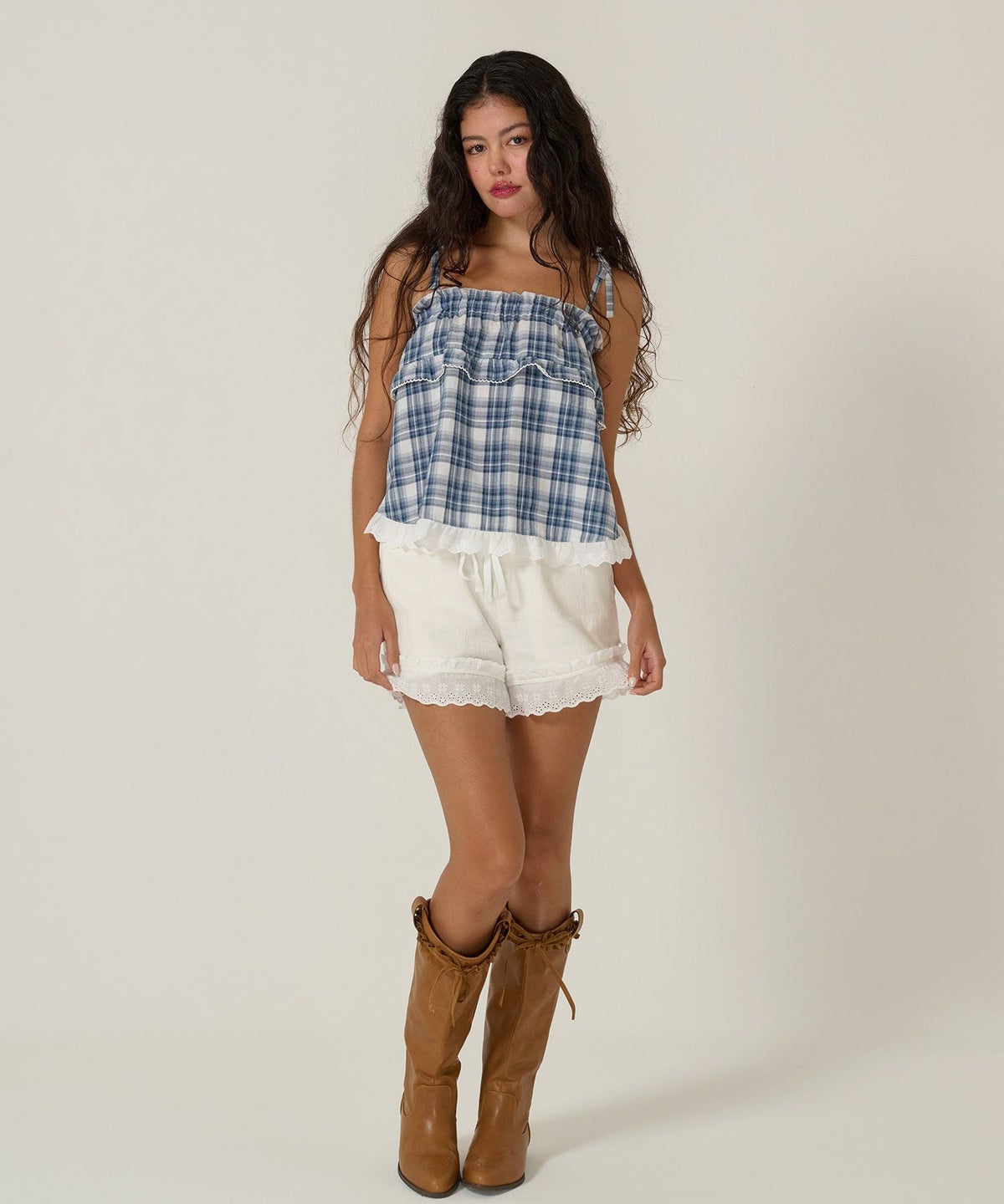 トップス/チュニック/キャミソール/チェック/ブルー