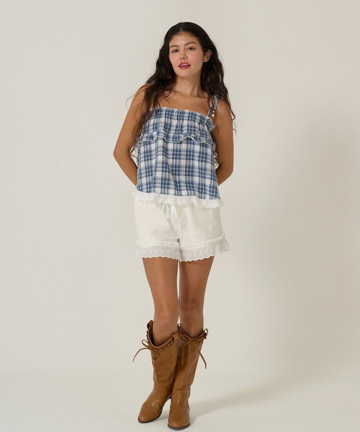 トップス/チュニック/キャミソール/チェック/ブルー