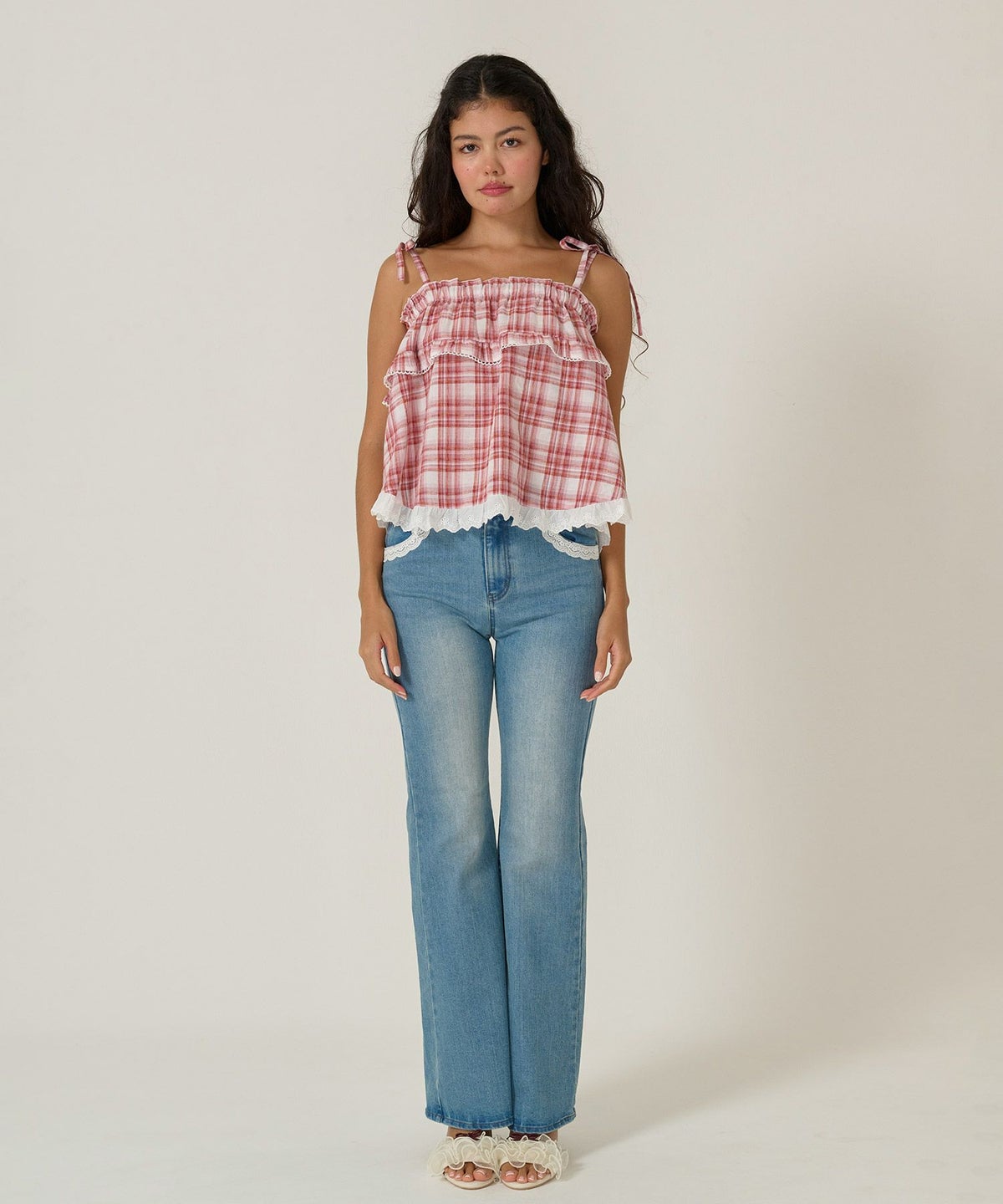 トップス/チュニック/キャミソール/チェック/レッ