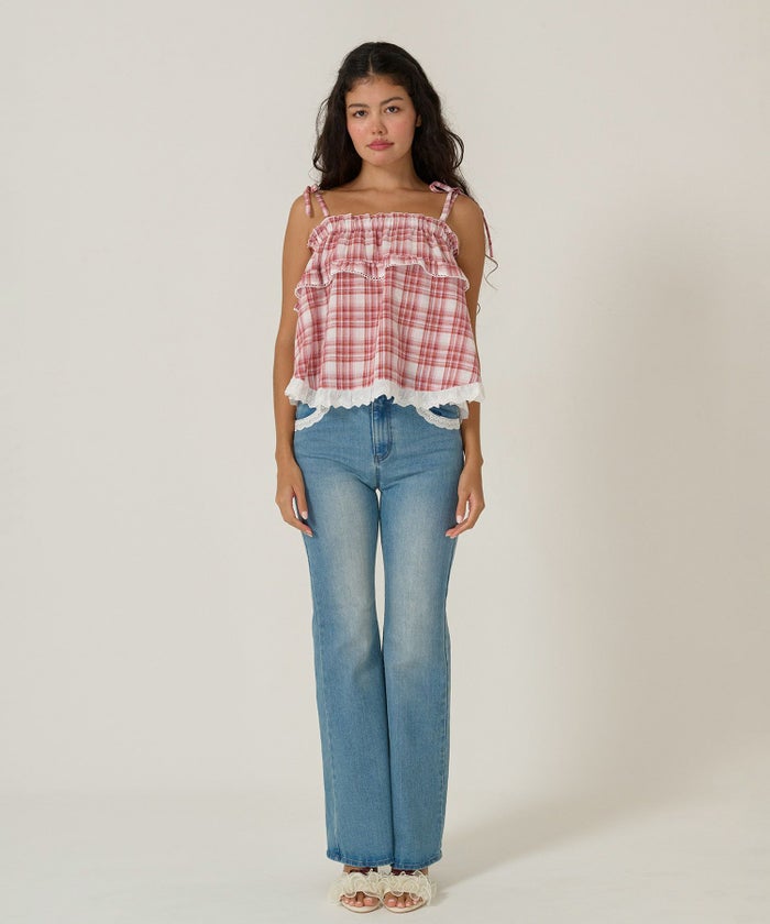 トップス/チュニック/キャミソール/チェック/レッ