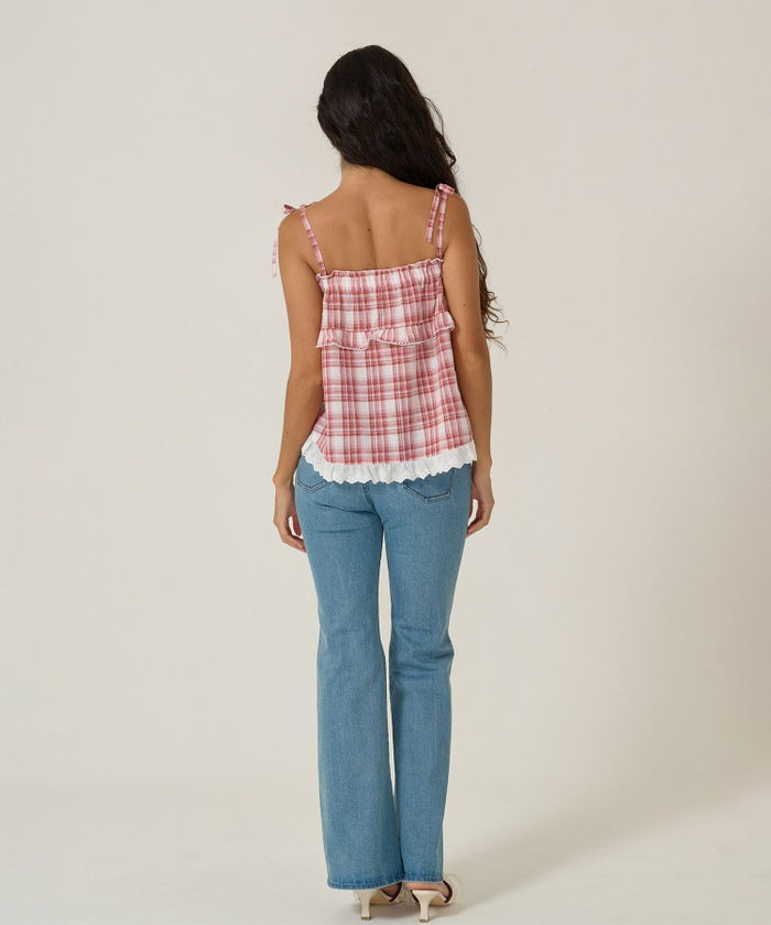 トップス/チュニック/キャミソール/チェック/レッ