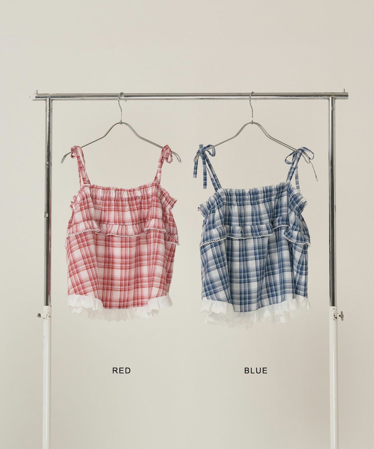 トップス/チュニック/キャミソール/チェック/レッ/ブルー