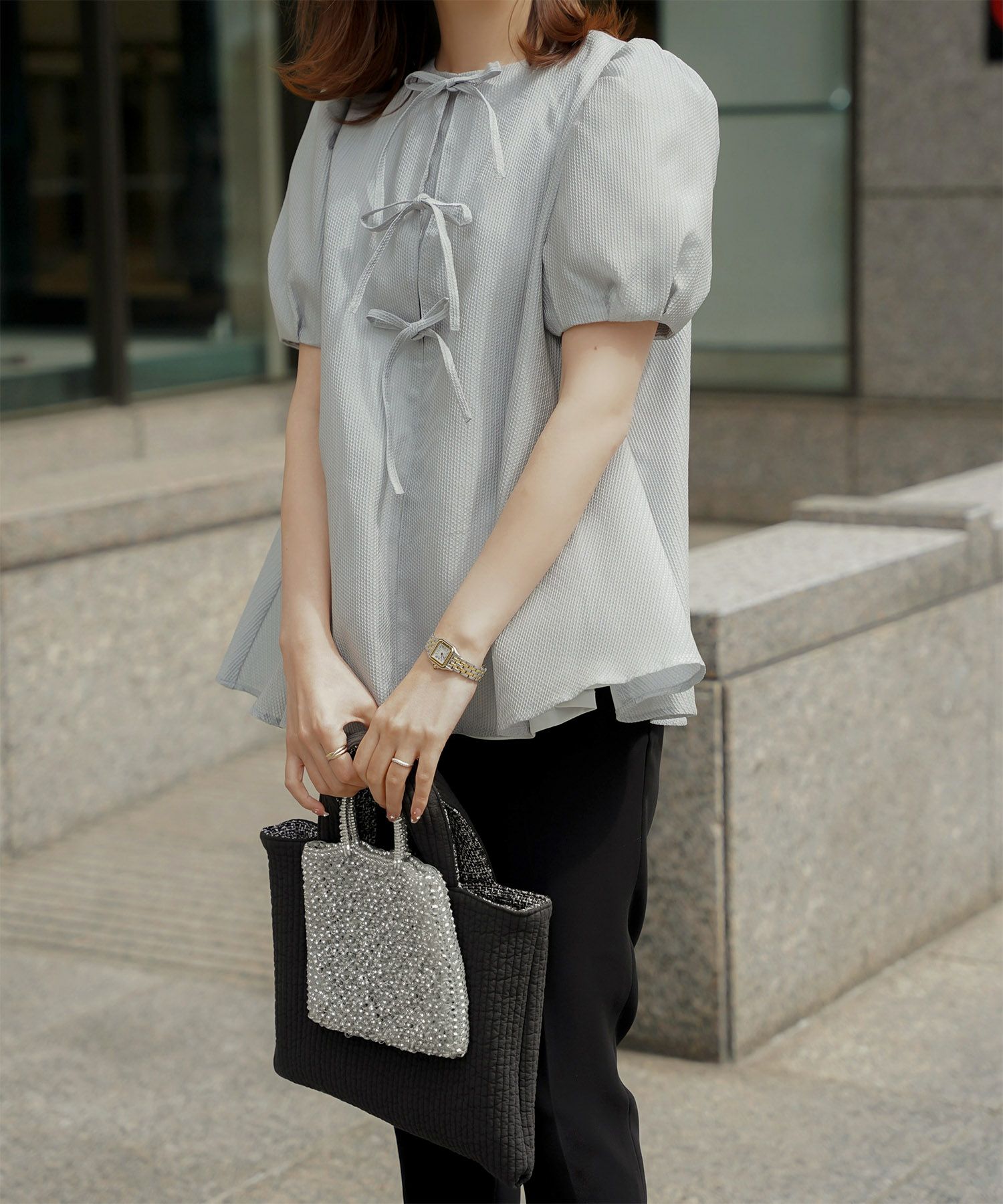 フロントリボン ジャガード ブラウス HUIT 全3色｜hit821-0263【1