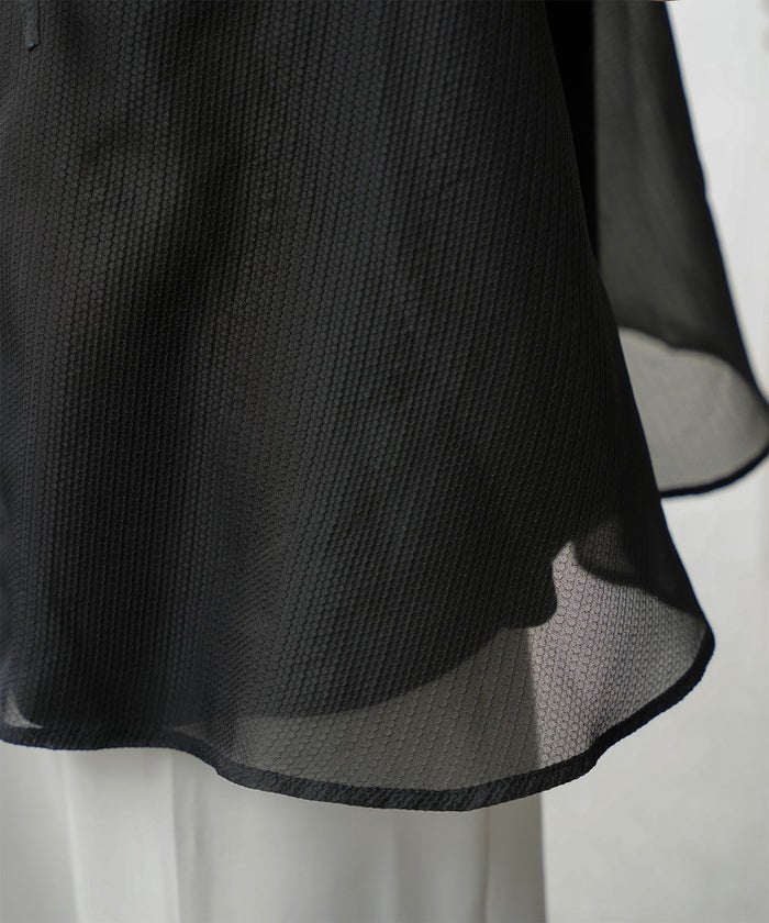 レディース トップス  ブラウス リボン ジャガード 半袖 きれいめ 上品 洗える ホワイト サックス ブラック M