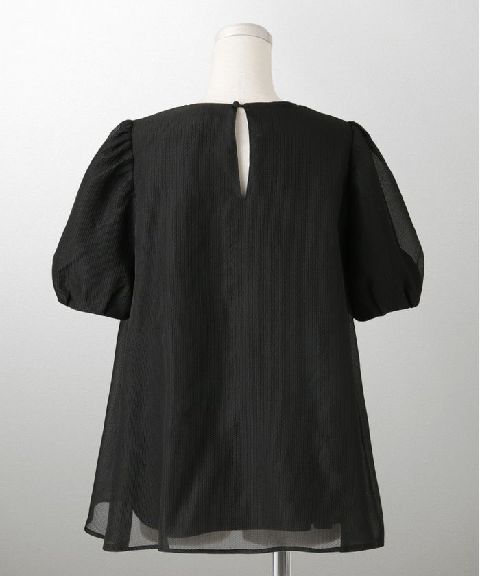 レディース トップス  ブラウス リボン ジャガード 半袖 きれいめ 上品 洗える ホワイト サックス ブラック M