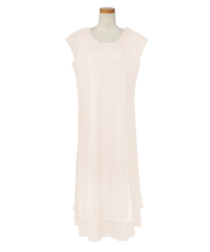 レディースワンピースロング丈リラックス伸縮ノースリーブオフショル風ツイストリボンエレガントフェミニン上品大人カジュアルアイボリーブラックブラウン