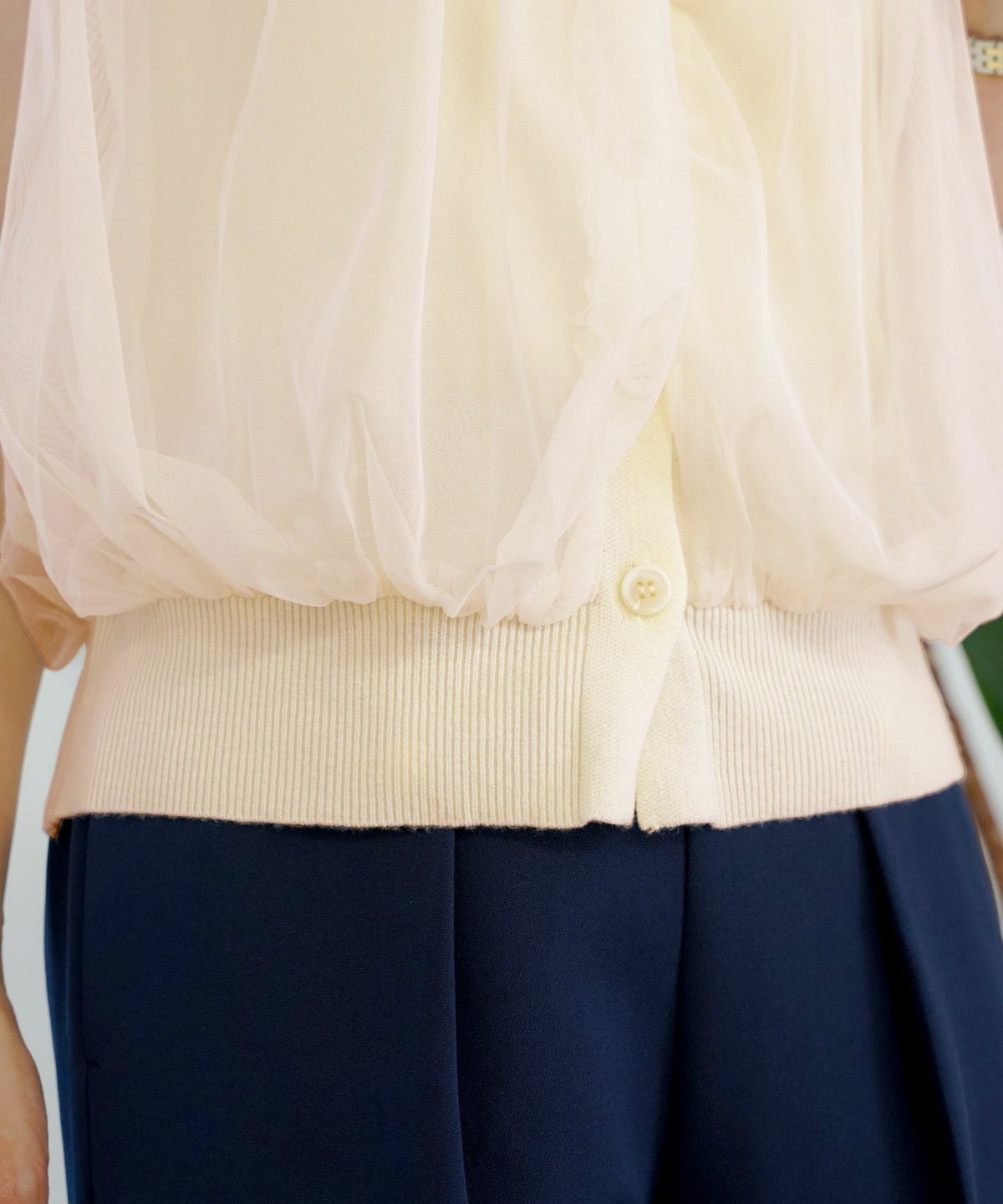 レディースファッションセレクトエレガントシンプルノースリーブニットトップス前後2WAY2WAYレイヤードチュールボリューム体型カバー上品カジュアルルーズ