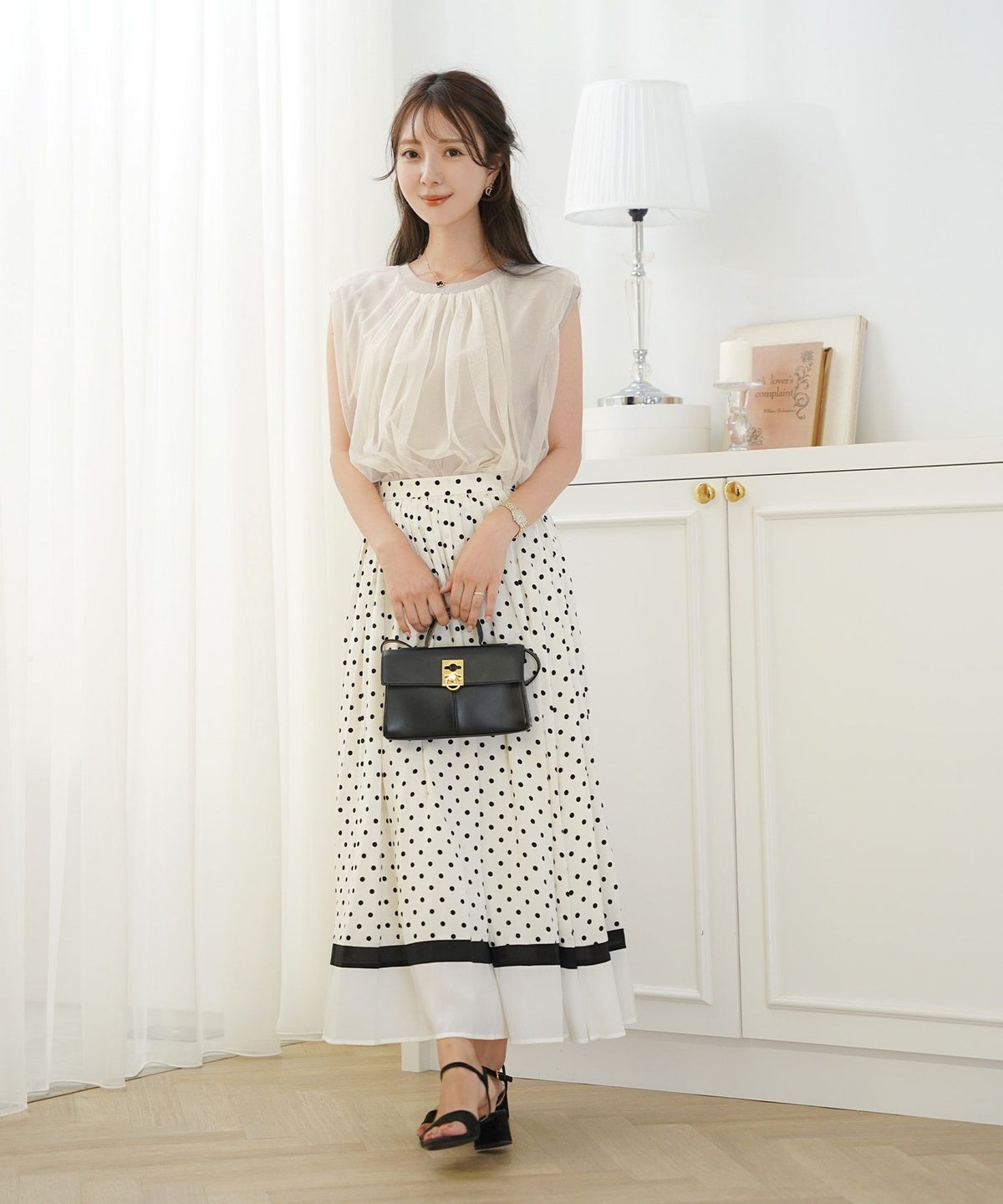 レディースファッションセレクトエレガントシンプルノースリーブニットトップス前後2WAY2WAYレイヤードチュールボリューム体型カバー上品カジュアルルーズ