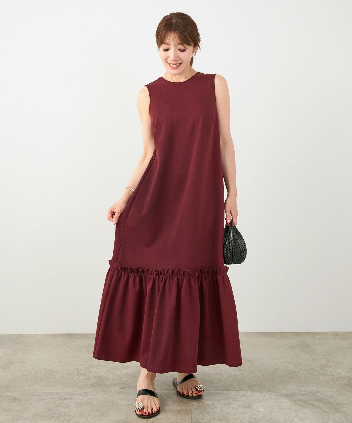 手洗い可かわいい上品きれいめ大人カジュアルシンプルノースリーブ体型カバーフェニミンジョイントスペース