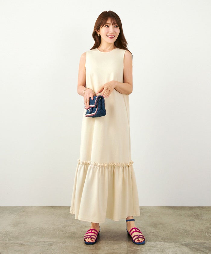 手洗い可かわいい上品きれいめ大人カジュアルシンプルノースリーブ体型カバーフェニミンジョイントスペース