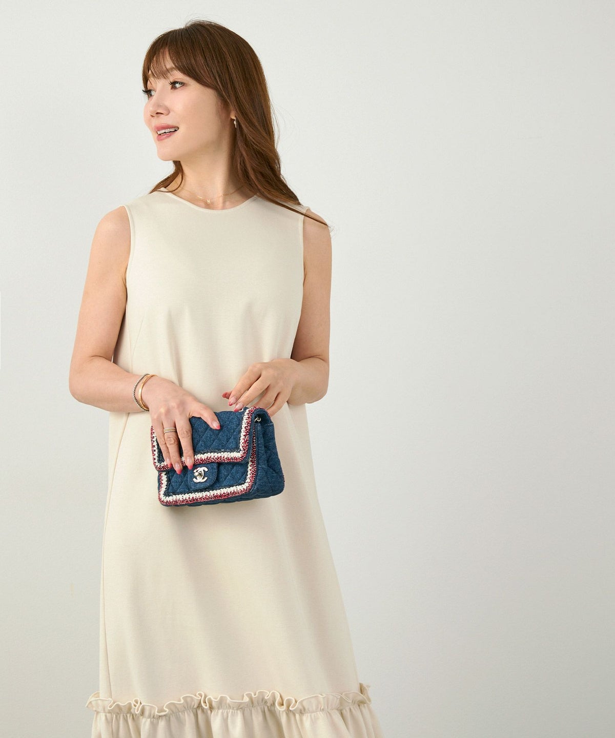 手洗い可かわいい上品きれいめ大人カジュアルシンプルノースリーブ体型カバーフェニミンジョイントスペース