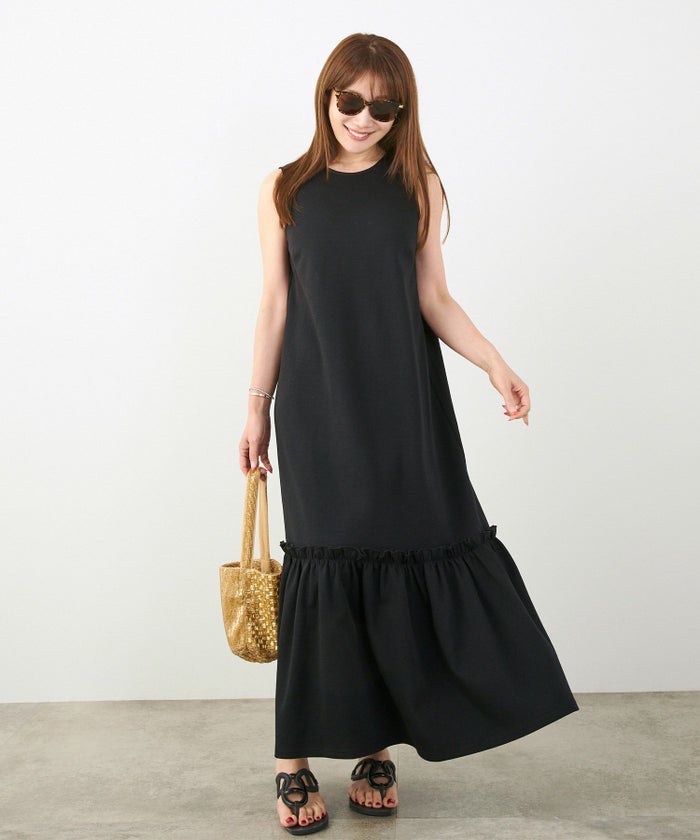 手洗い可かわいい上品きれいめ大人カジュアルシンプルノースリーブ体型カバーフェニミンジョイントスペース