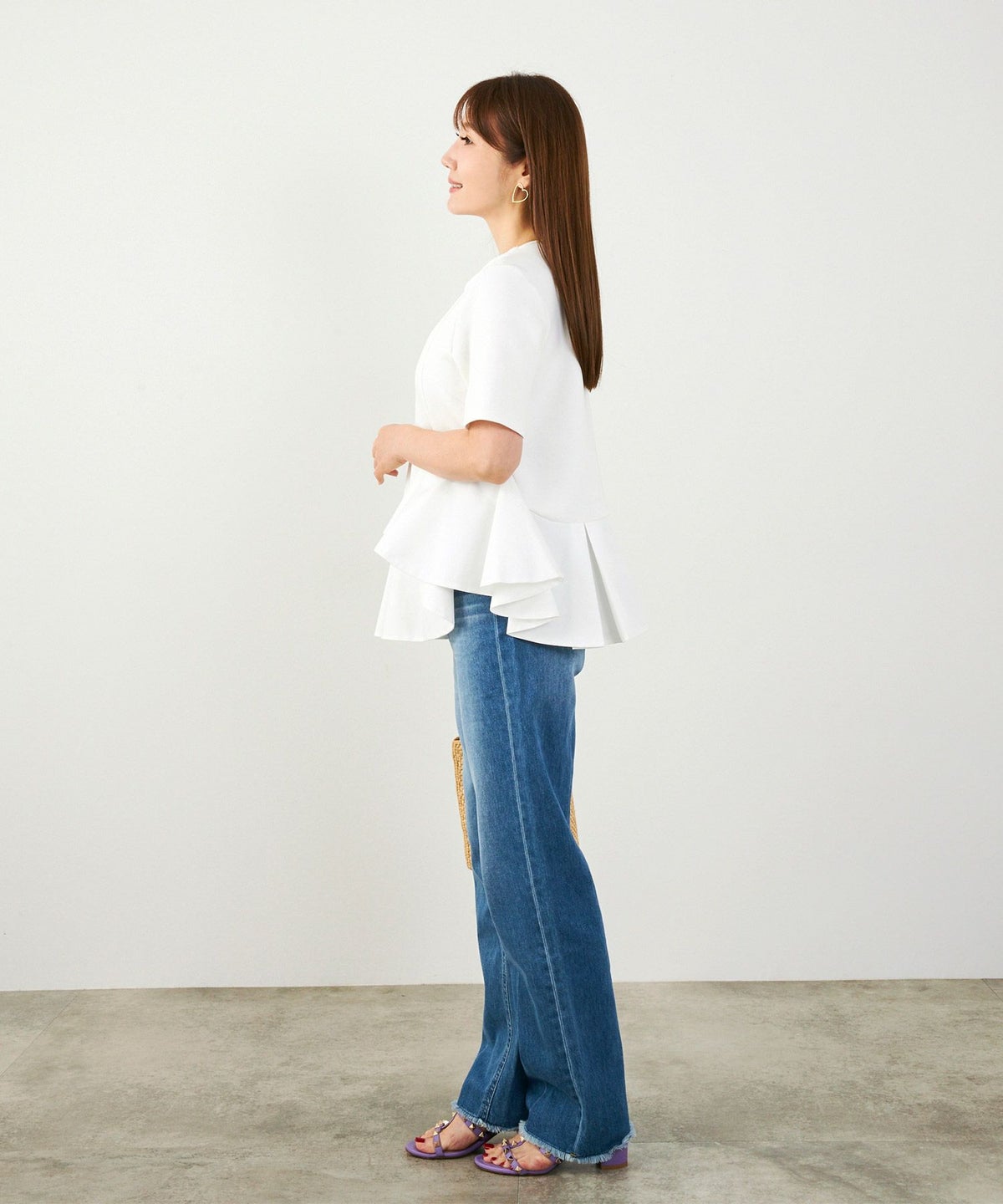 手洗い可かわいい上品きれいめ大人カジュアルオフィスシンプルイレヘム体型カバー異素材ジョイントスペース