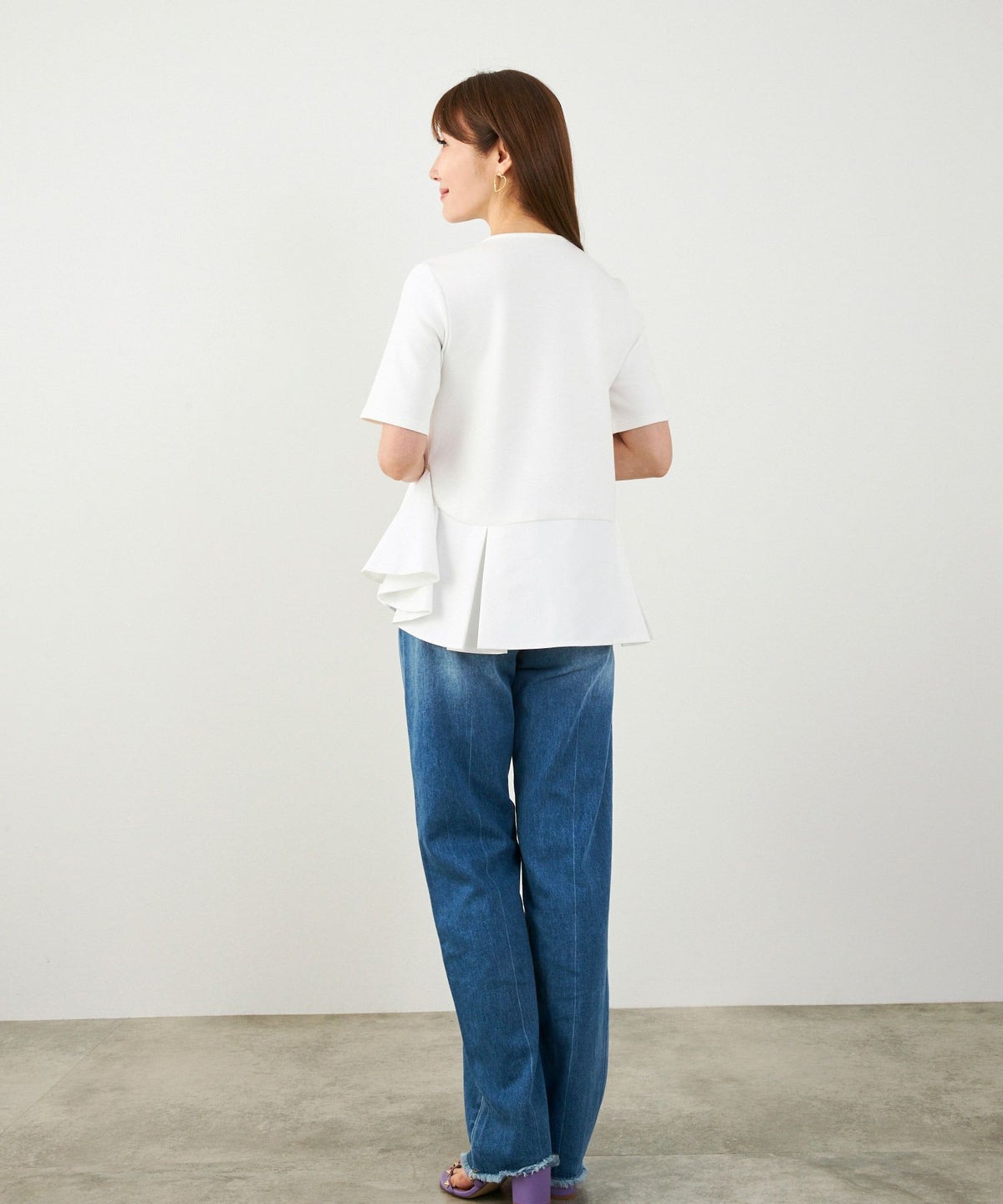 手洗い可かわいい上品きれいめ大人カジュアルオフィスシンプルイレヘム体型カバー異素材ジョイントスペース