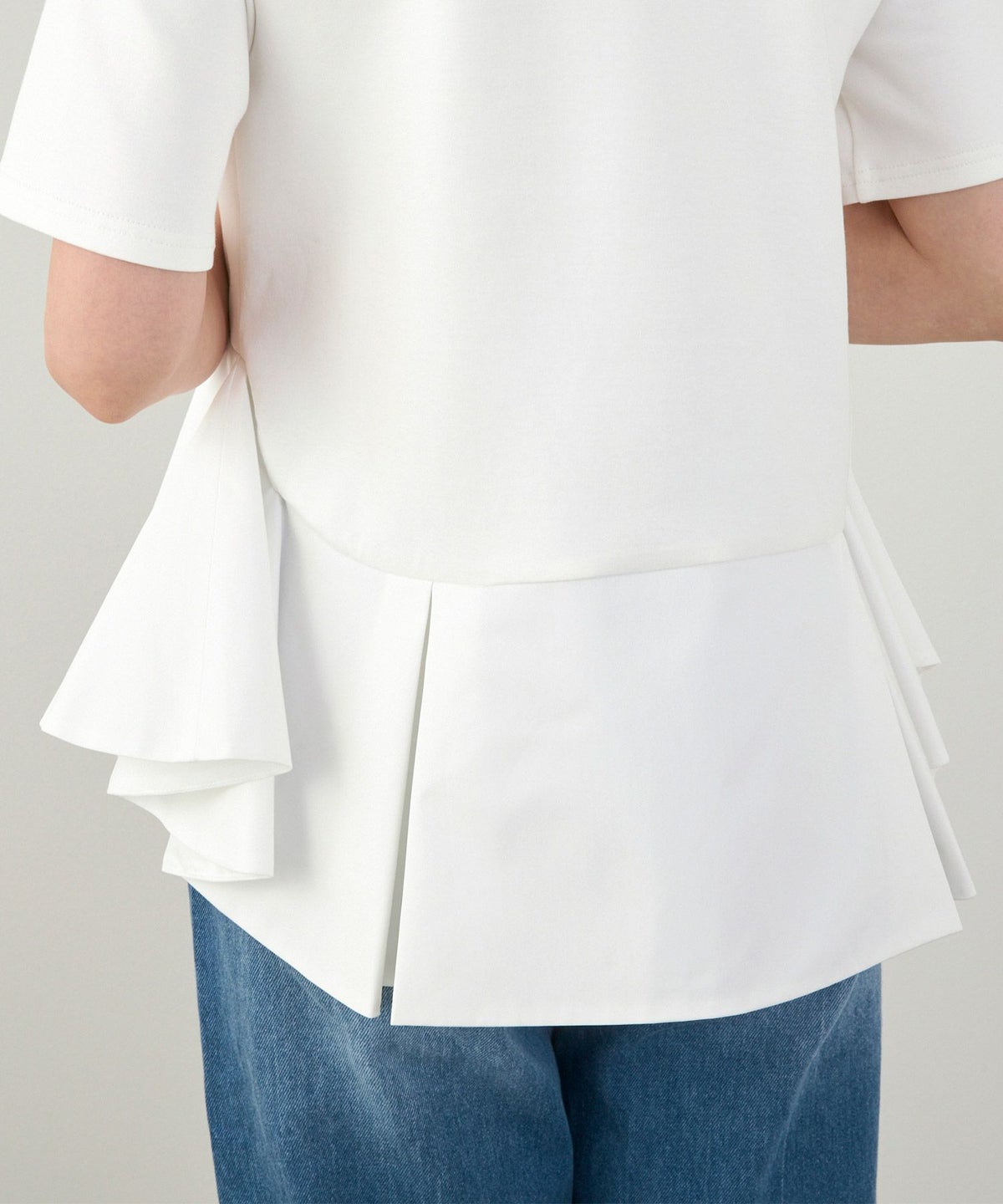 手洗い可かわいい上品きれいめ大人カジュアルオフィスシンプルイレヘム体型カバー異素材ジョイントスペース