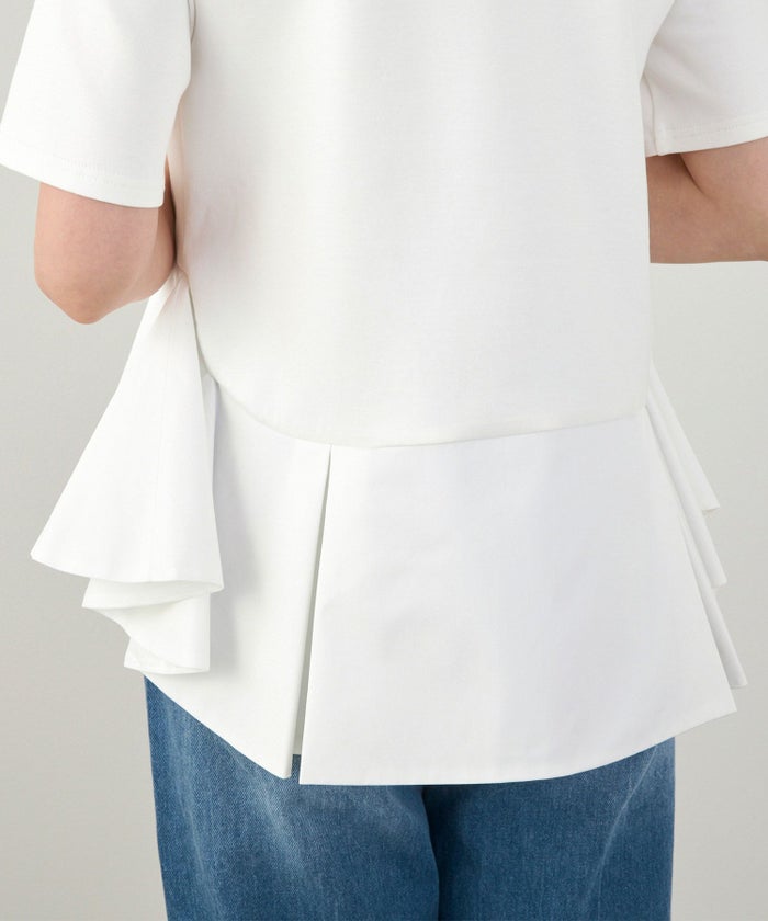 手洗い可かわいい上品きれいめ大人カジュアルオフィスシンプルイレヘム体型カバー異素材ジョイントスペース