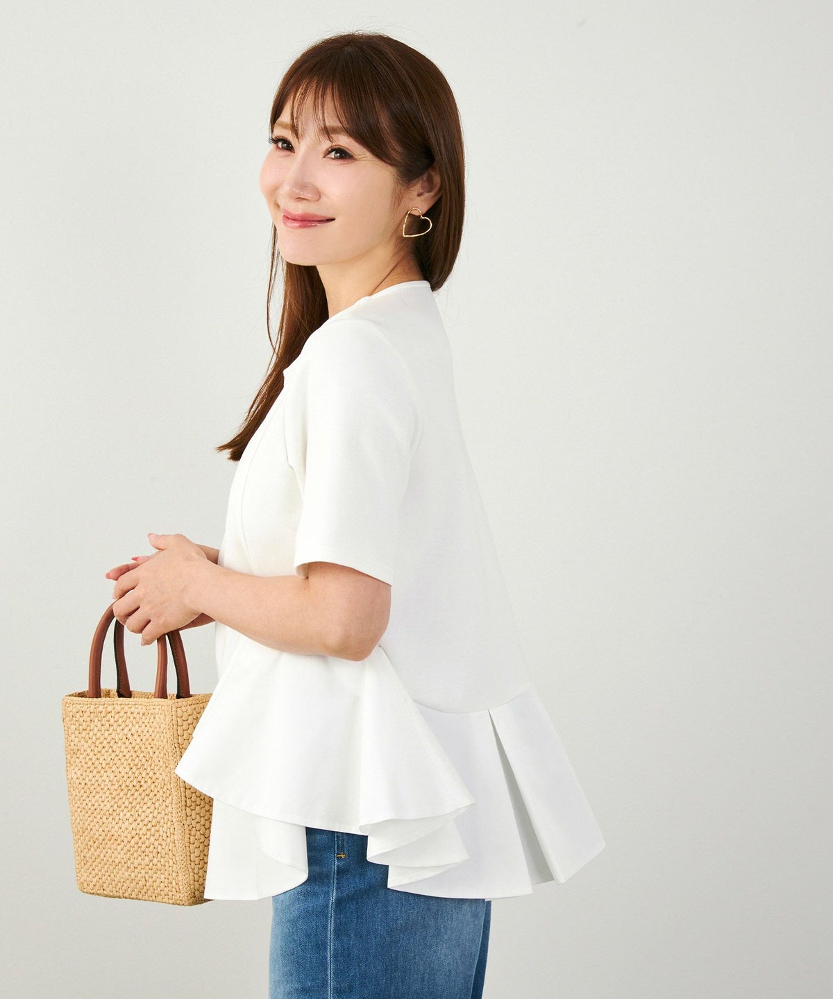 手洗い可かわいい上品きれいめ大人カジュアルオフィスシンプルイレヘム体型カバー異素材ジョイントスペース