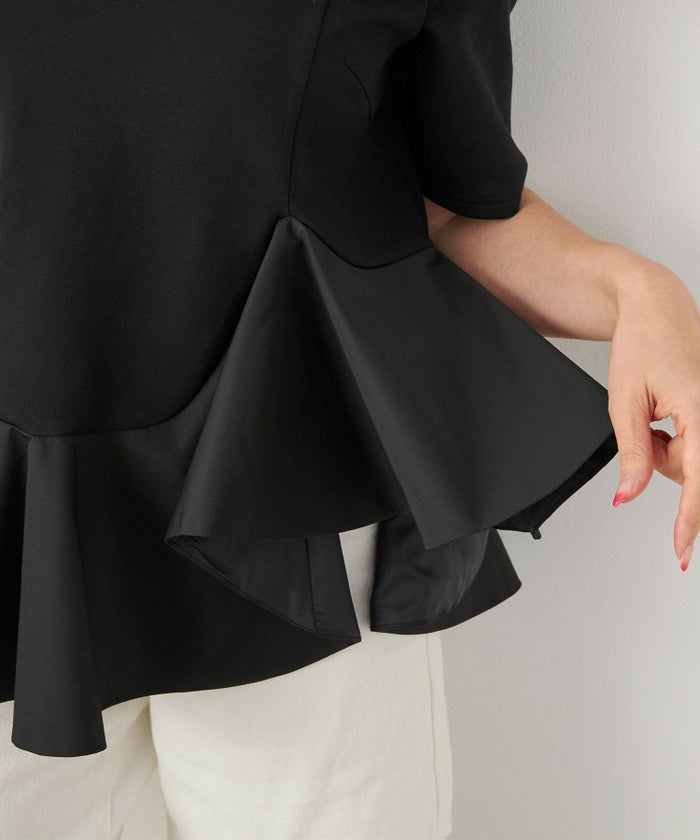 手洗い可かわいい上品きれいめ大人カジュアルオフィスシンプルイレヘム体型カバー異素材ジョイントスペース