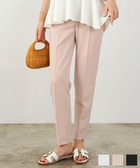 手洗い可上品きれいめ大人カジュアルシンプルオフィスフォーマルオケージョンウエストゴムジョイントスペース センタープレス ストレート 美脚 パンツ Liala×PG