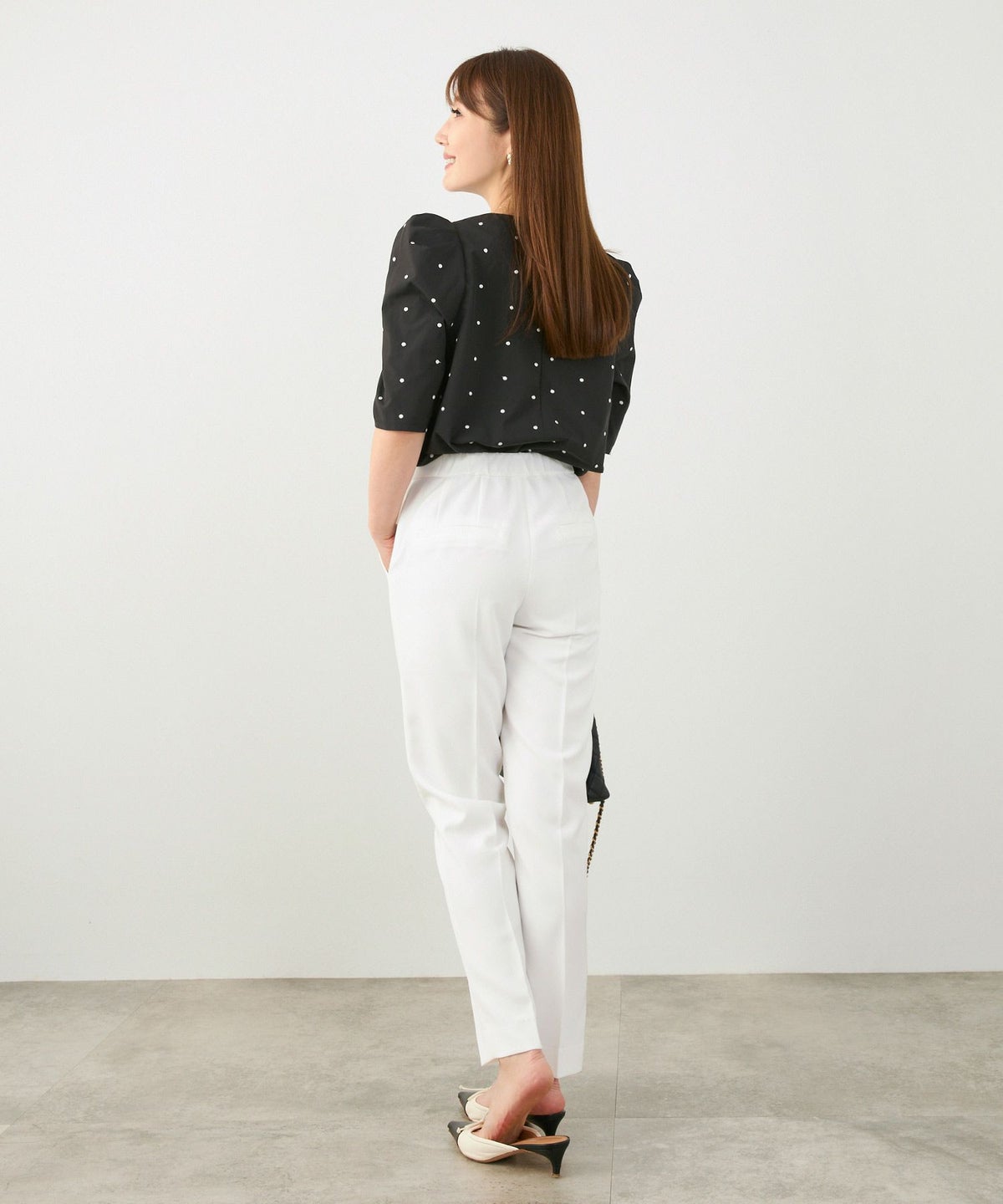 手洗い可上品きれいめ大人カジュアルシンプルオフィスフォーマルオケージョンウエストゴムジョイントスペース