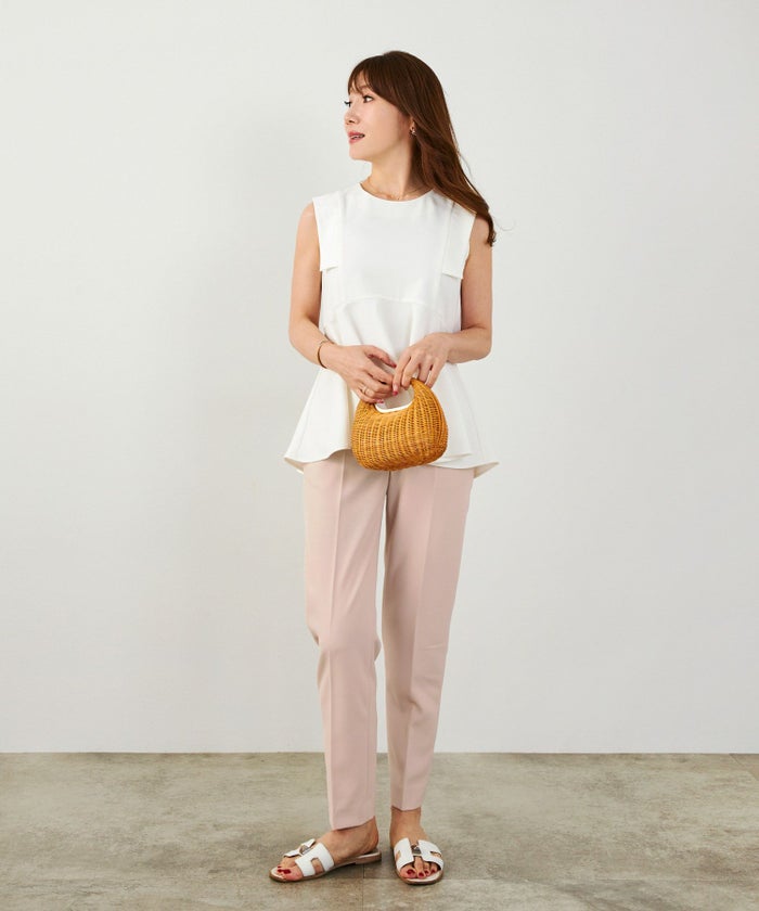 手洗い可上品きれいめ大人カジュアルシンプルオフィスフォーマルオケージョンウエストゴムジョイントスペース