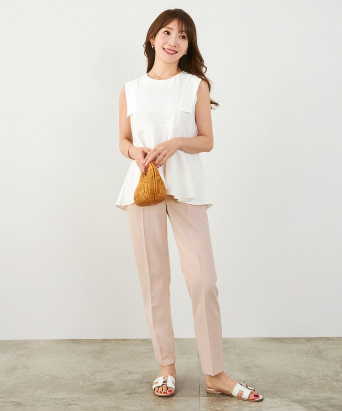 手洗い可上品きれいめ大人カジュアルシンプルオフィスフォーマルオケージョンウエストゴムジョイントスペース