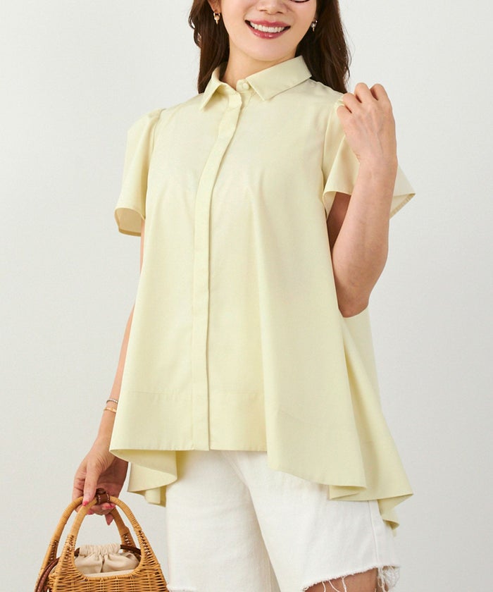 手洗い可かわいい上品きれいめ大人カジュアルオフィスシンプル襟付きイレヘム体型カバージョイントスペース