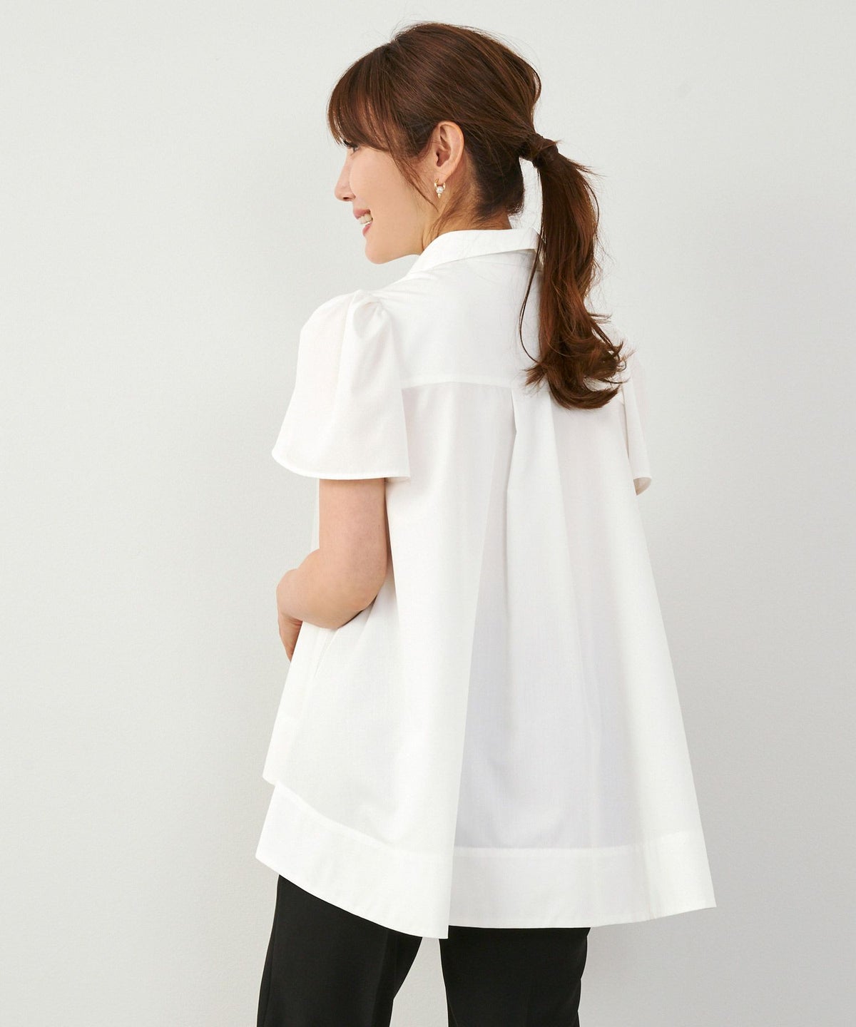 手洗い可かわいい上品きれいめ大人カジュアルオフィスシンプル襟付きイレヘム体型カバージョイントスペース