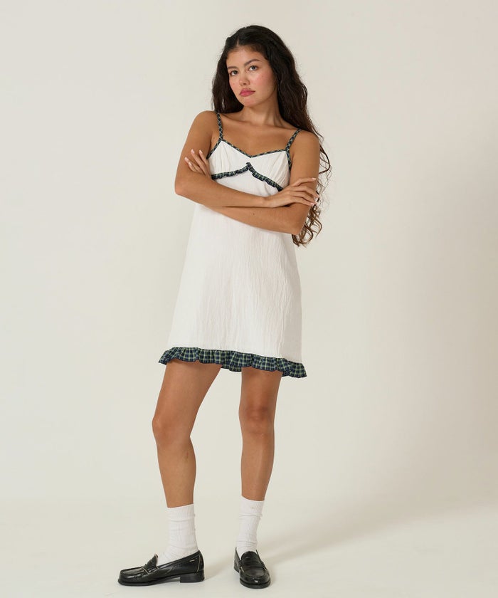 キャミワンピ/チェック/ワンピース/ホワイト