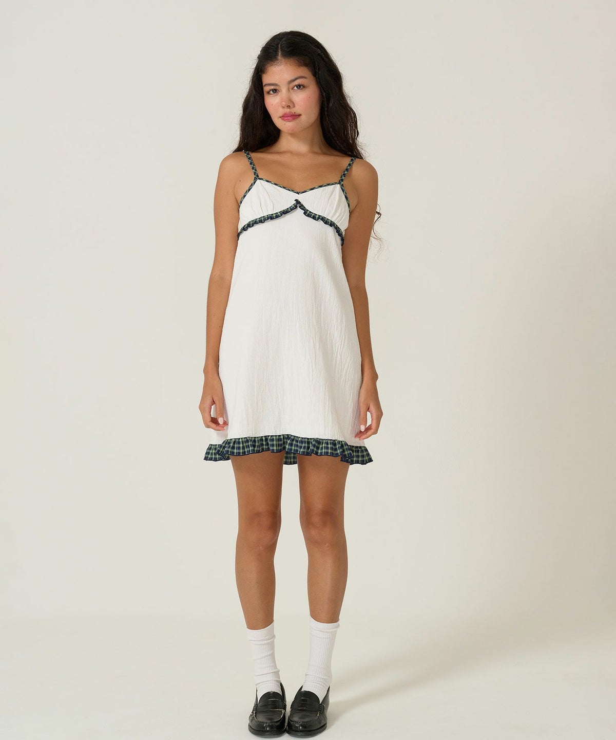 キャミワンピ/チェック/ワンピース/ホワイト