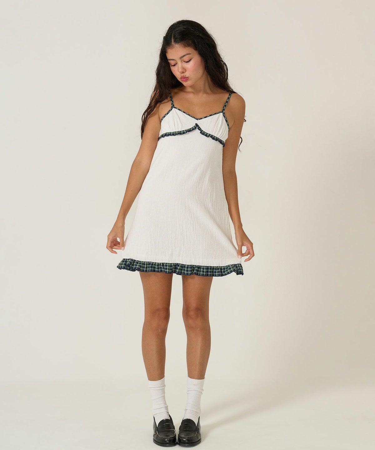 キャミワンピ/チェック/ワンピース/ホワイト