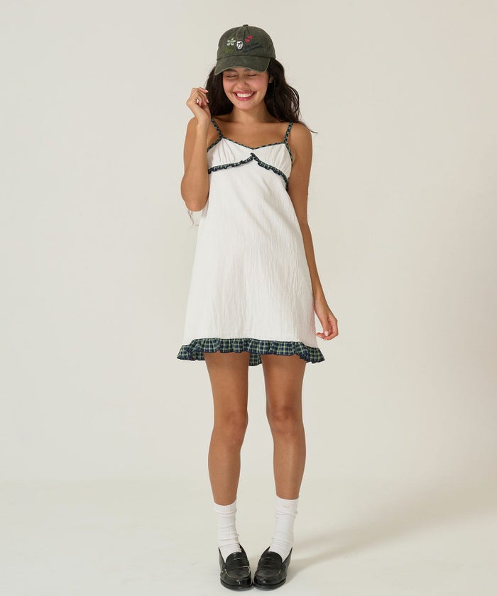 キャミワンピ/チェック/ワンピース/ホワイト