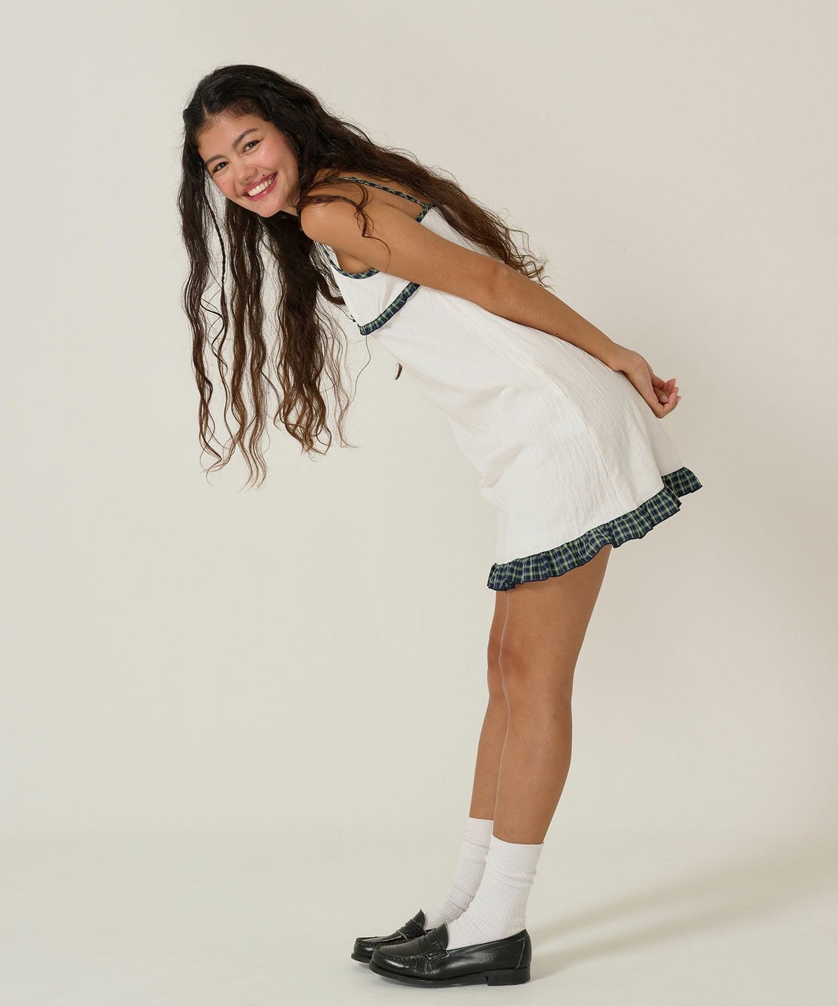 キャミワンピ/チェック/ワンピース/ホワイト