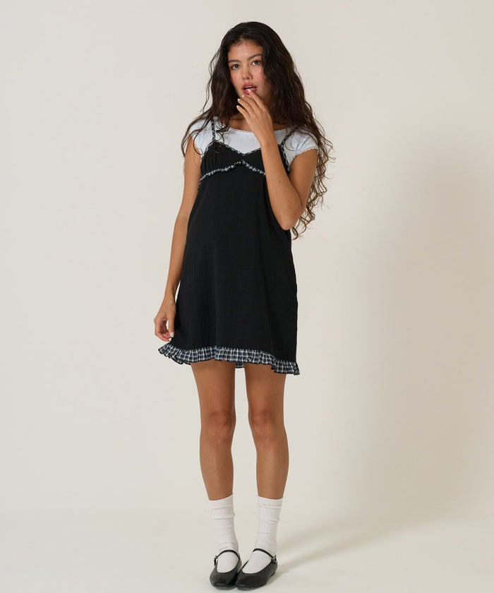 キャミワンピ/チェック/ワンピース/ブラック