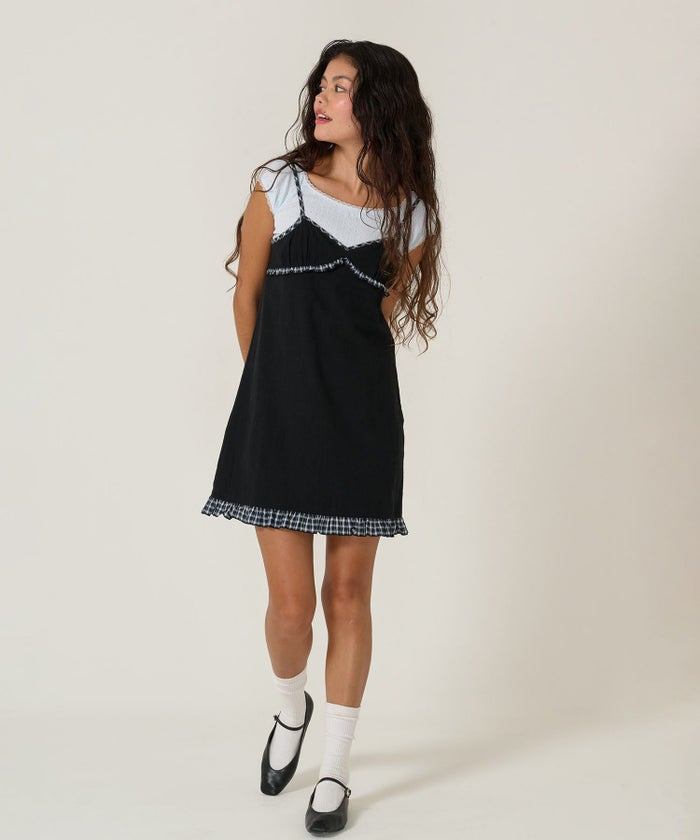 キャミワンピ/チェック/ワンピース/ブラック