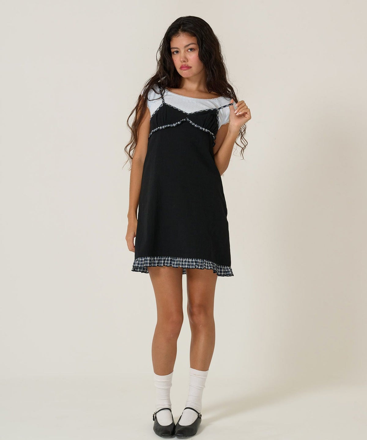 キャミワンピ/チェック/ワンピース/ブラック