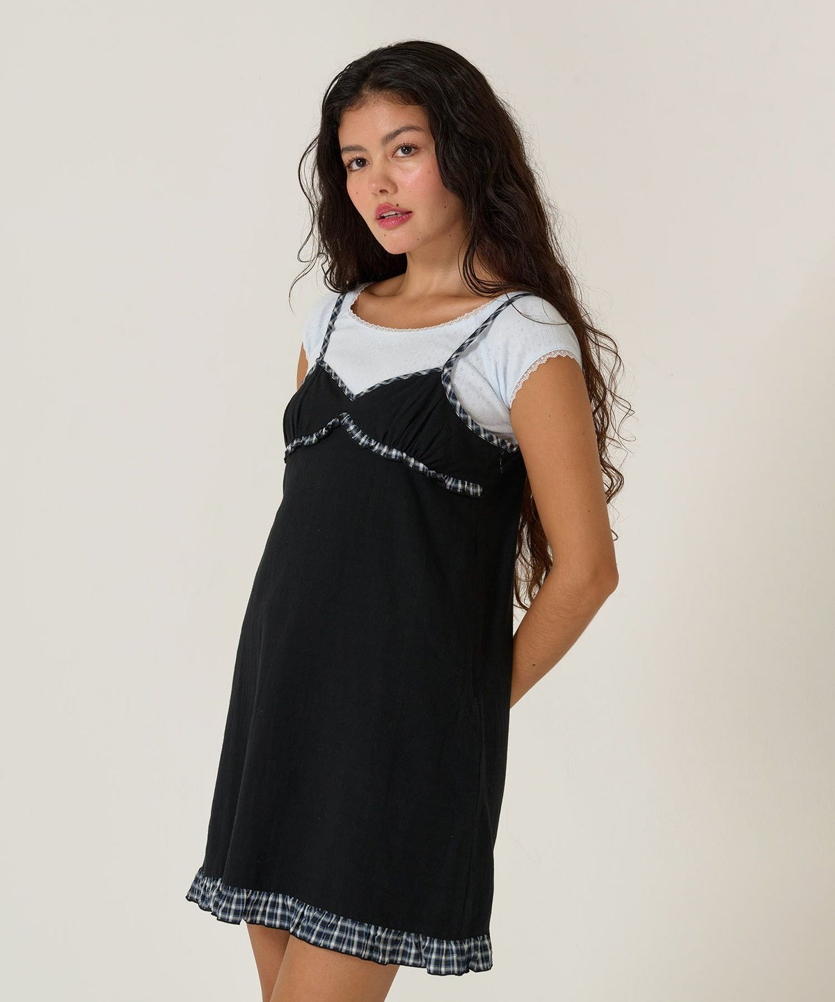 キャミワンピ/チェック/ワンピース/ブラック