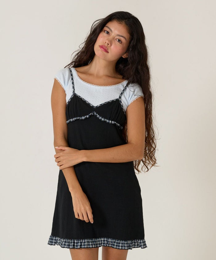 キャミワンピ/チェック/ワンピース/ブラック