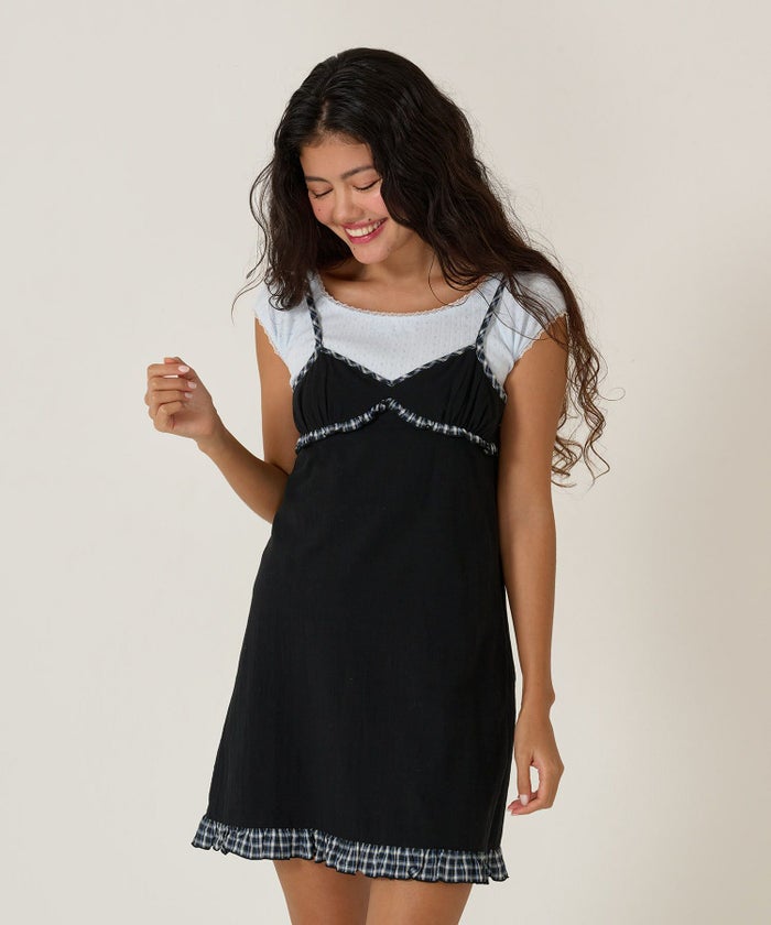 キャミワンピ/チェック/ワンピース/ブラック