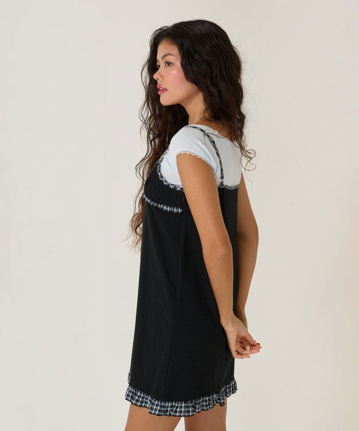 キャミワンピ/チェック/ワンピース/ブラック