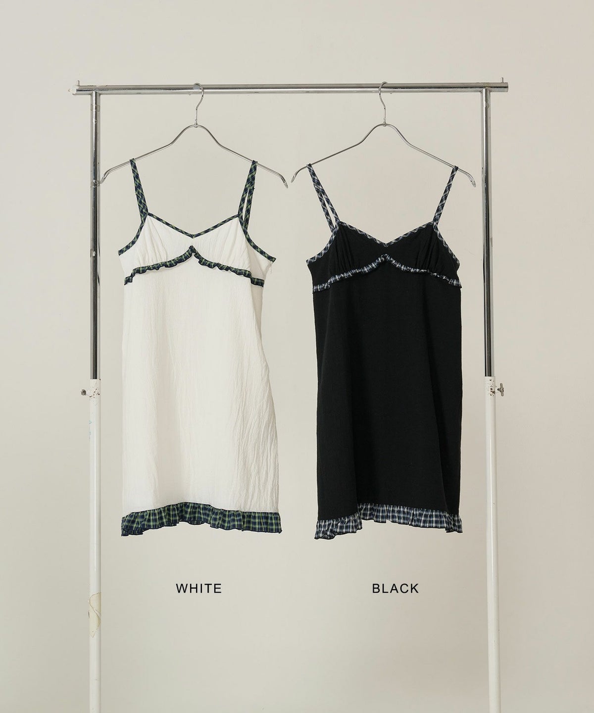 キャミワンピ/チェック/ワンピース/ホワイト/ブラック