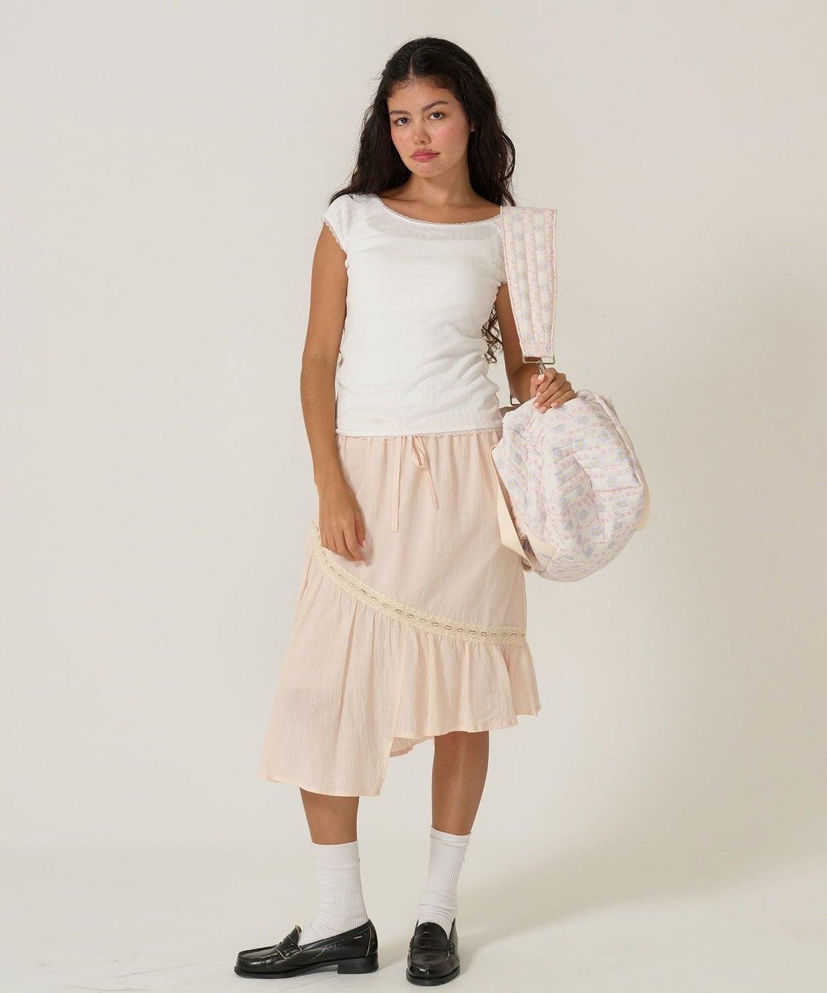 Tシャツ/レース/ボートネック/ホワイト