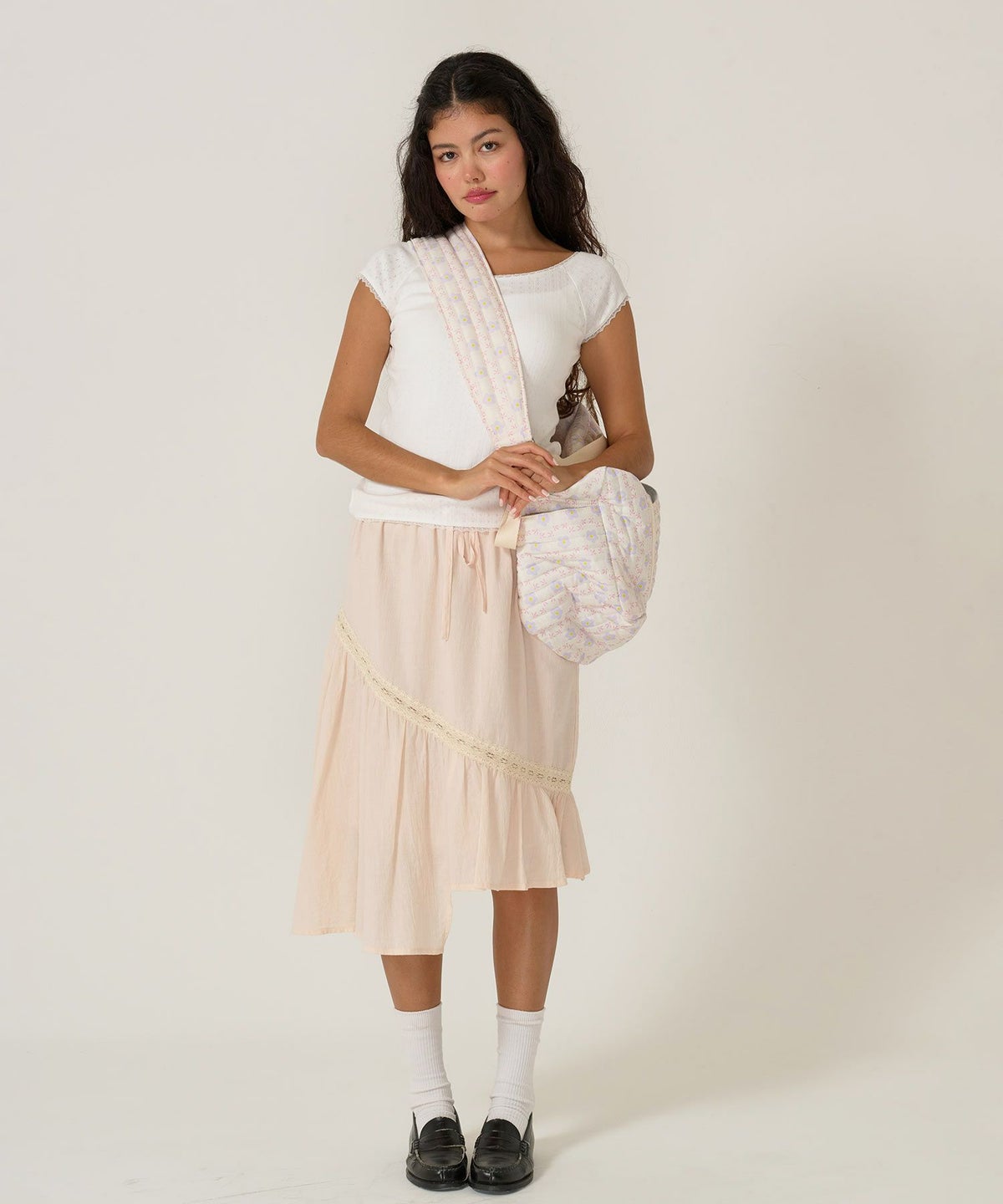 Tシャツ/レース/ボートネック/ホワイト