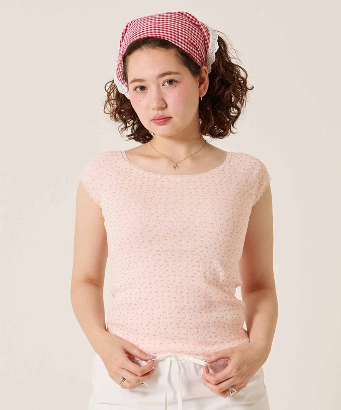 Tシャツ/レース/ボートネック/ホワイト